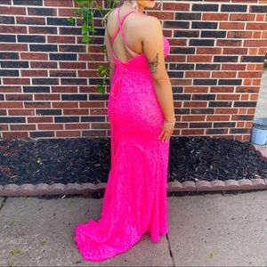 -Prom dress, Size 10 Morilee by Madeline Gardner. Hot pink. Spaghetti straps.